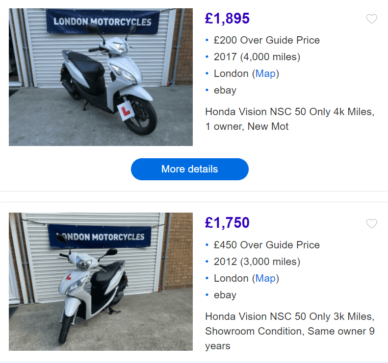 Hình ảnh Vision 50cc được rao bán trực tuyến tại trên eBay.