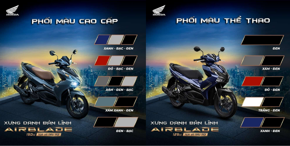 Các phiên bản Air Blade 2021 có nhiều màu sắc ấn tượng để người dùng có thể lựa chọn