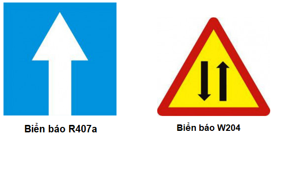 Hình ảnh biển báo đường một chiều R407a và đường hai chiều W204